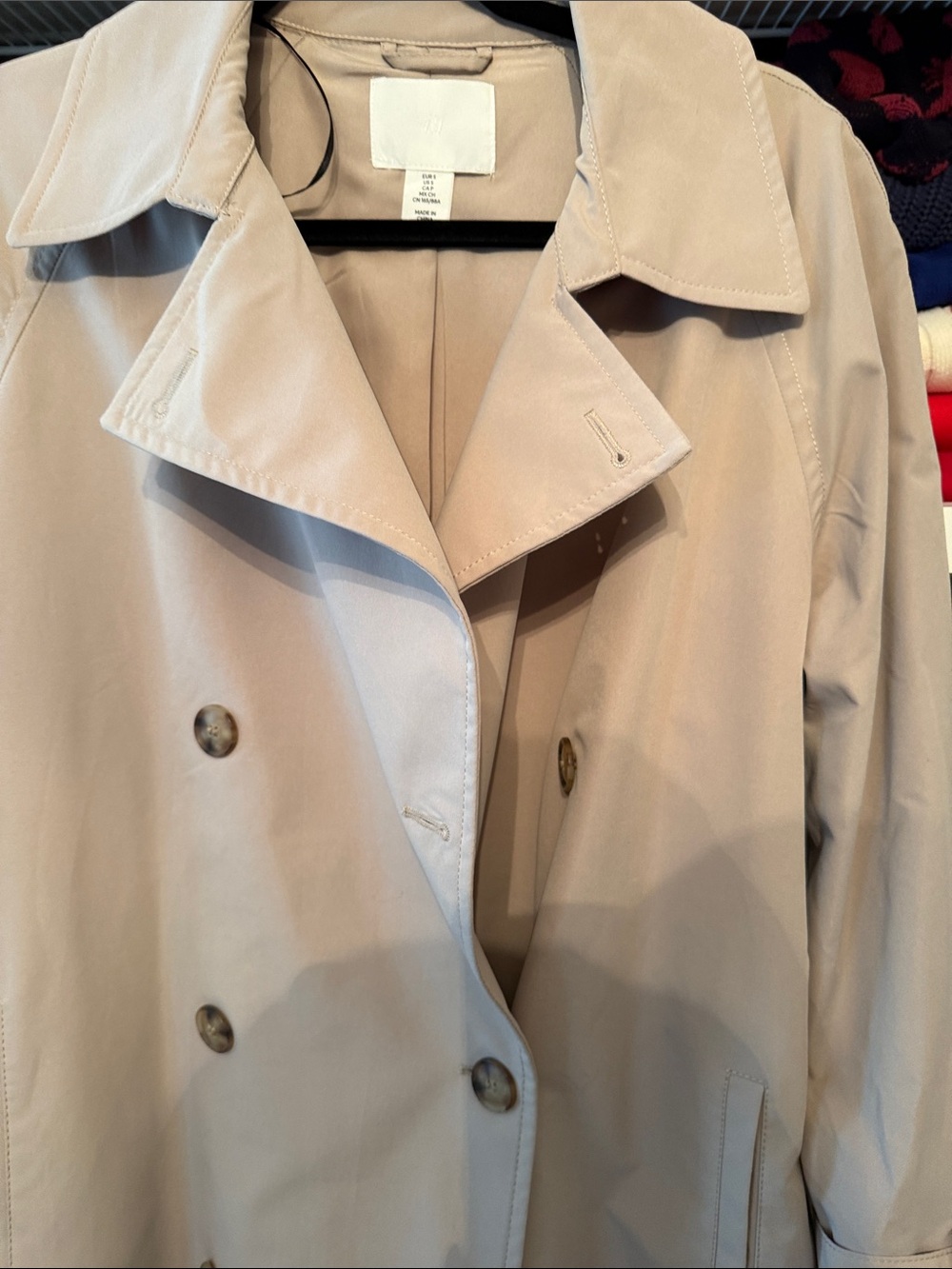 H&M Light Blush Double-Breasted Trench Coat with Waist Tie - Picture 12 of 12